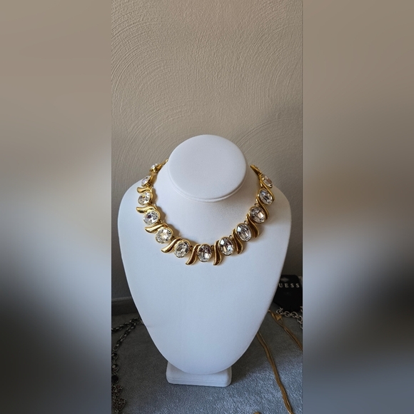 Napier Gold plated Necklace with Clear Crystals Hollywood runway deco vtg 1990s - Picture 10 of 17